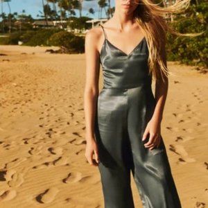 (NWT) ZARA LONG SATIN EFFECT JUMPSUIT DARK GREEN